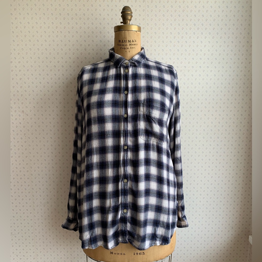 American Eagle Boyfriend Fit Plaid Button Down Shirt sz Large TP2
